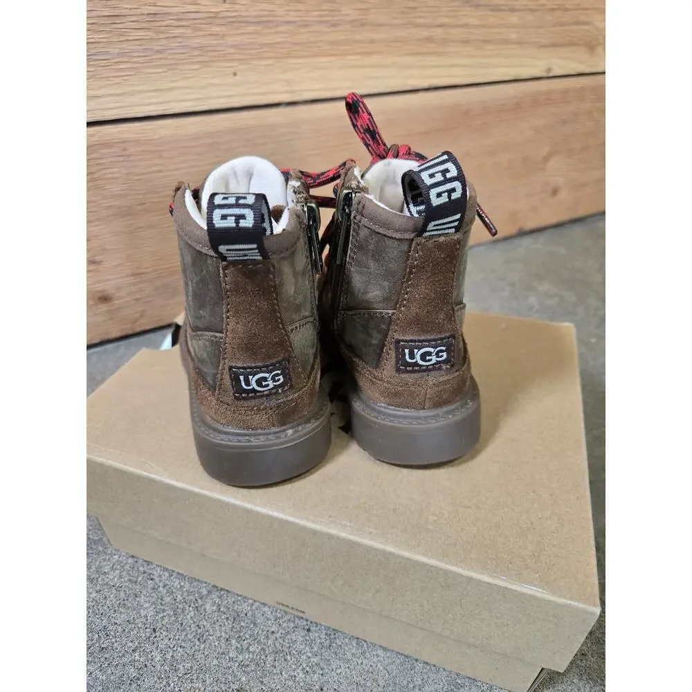 UGG Rennon II Hickory Leather Suede Toddler Boots Brown Red Laces Size 7